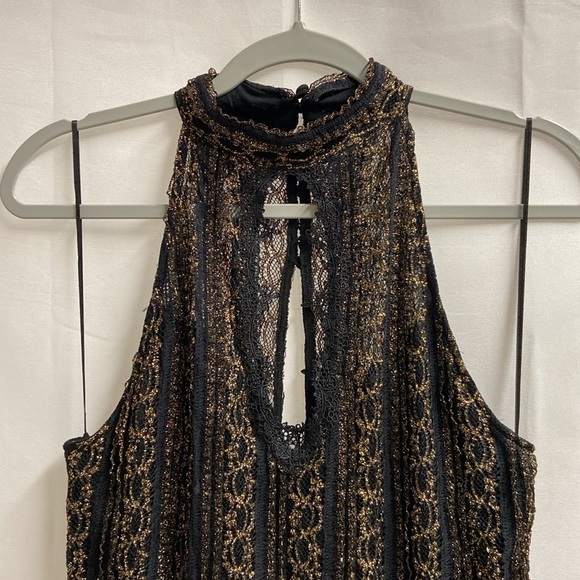 Free People Call A Cab Mini Dress Black & Gold Size Medium - Picture 4 of 8